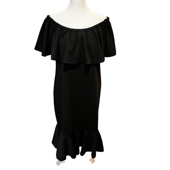 LuLaRoe CiCi Off Shoulder Black Dress With Ruffles BodyCon Size XL NEW - Picture 4 of 15